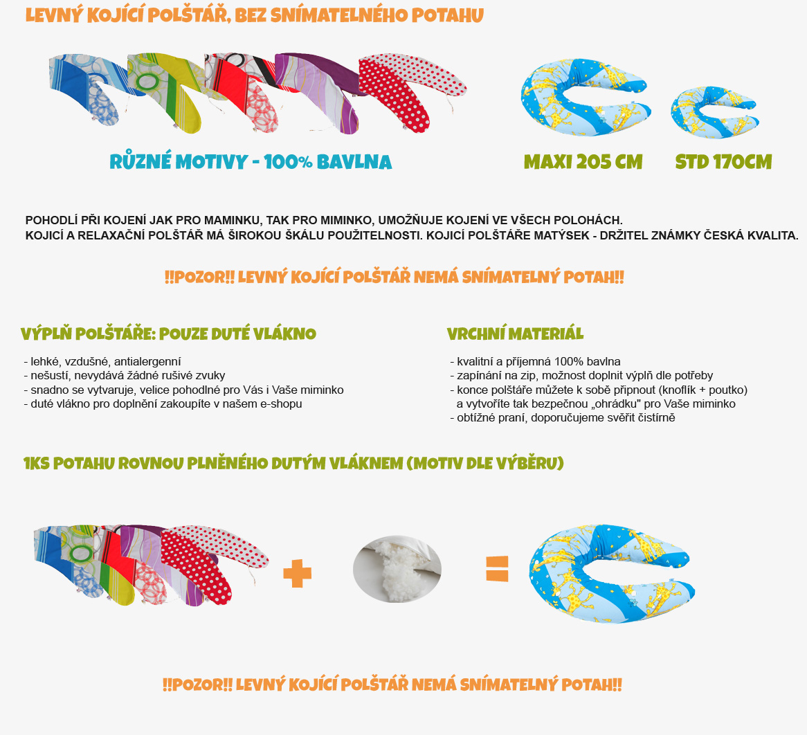 Levný těhotenský polštář Standard HNĚDÝ jednobarevný 100% bavlna